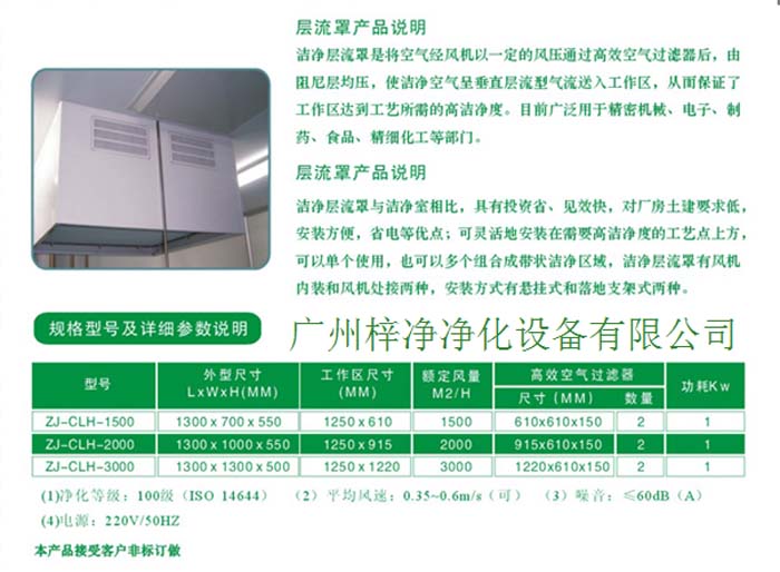 "梓凈"牌層流罩參數 "梓凈"牌層流罩參數